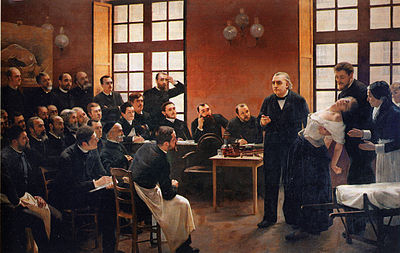 Charcot demonstrating hypnosis on a